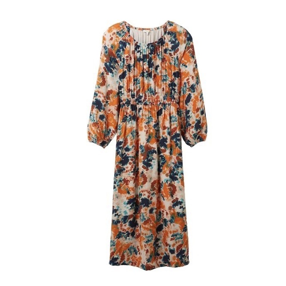 Tom Tailor European Maxi Dress Abstract Orange Navy Size 36 /‎ 4 US EcoVero NWT